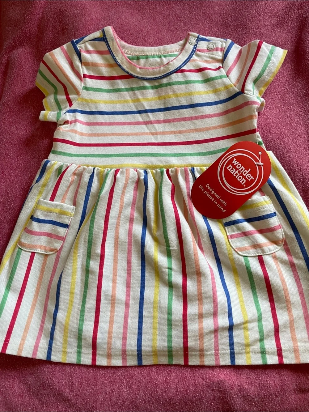 wonder nation Rainbow Stripe Short Sleeve Dress - Multi-Color